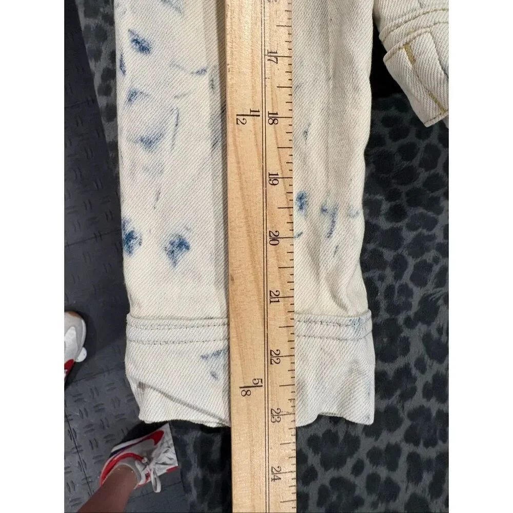 Free People Bleach Wash Denim Jacket Blue White Tie Dye Trucker Jacket Medium